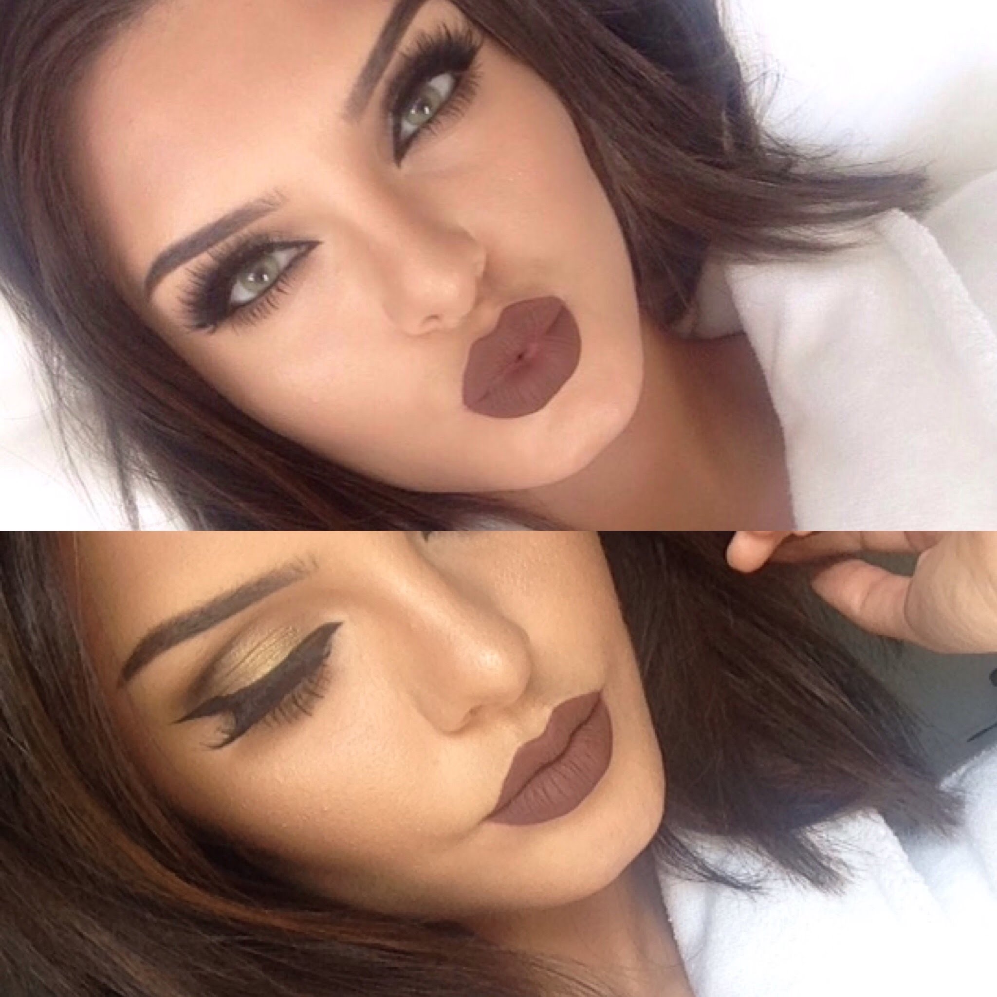 Dramatic Cat Eye With Bold Taupe Reddish Lips Makeup